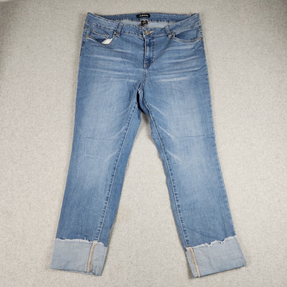 D.Jeans Womens 16W Blue Denim Whiskered Cotton Stretch Streetwear Raw Cuffed Hem